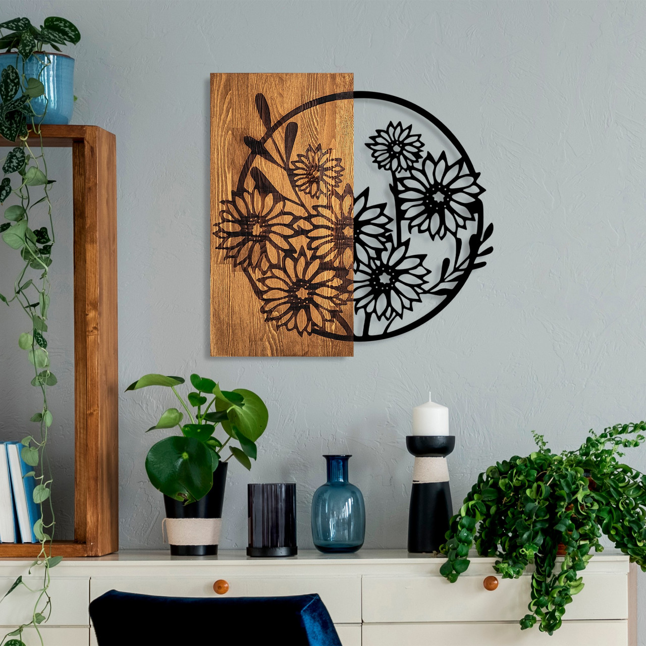 Poze Accesoriu decorativ de perete din lemn Flowers 1