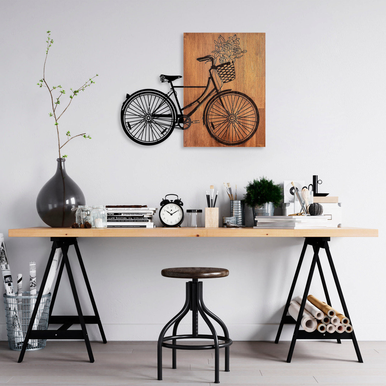 Poze Accesoriu decorativ de perete din lemn Historical floral bike - L - 376