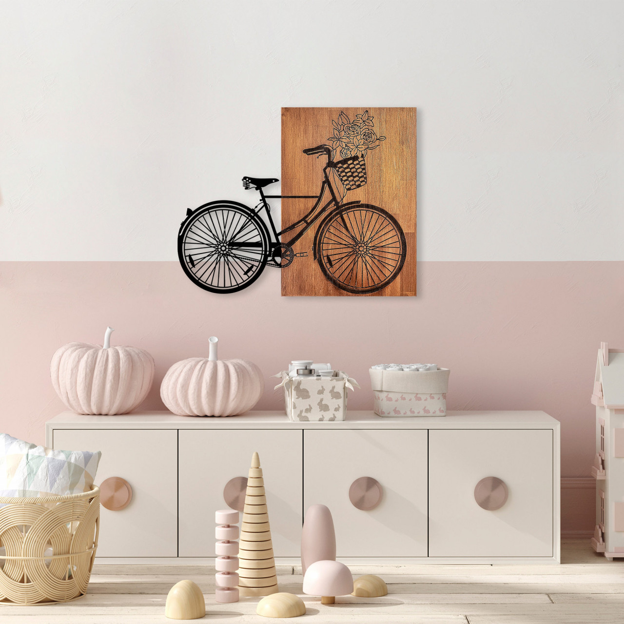 Poze Accesoriu decorativ de perete din lemn Historical floral bike - L - 376