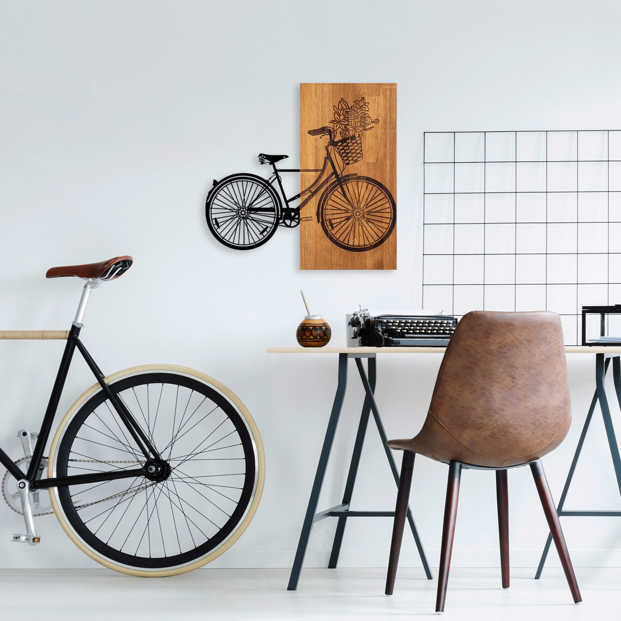 Poze Accesoriu decorativ de perete din lemn Historical Floral Bike - M - 377