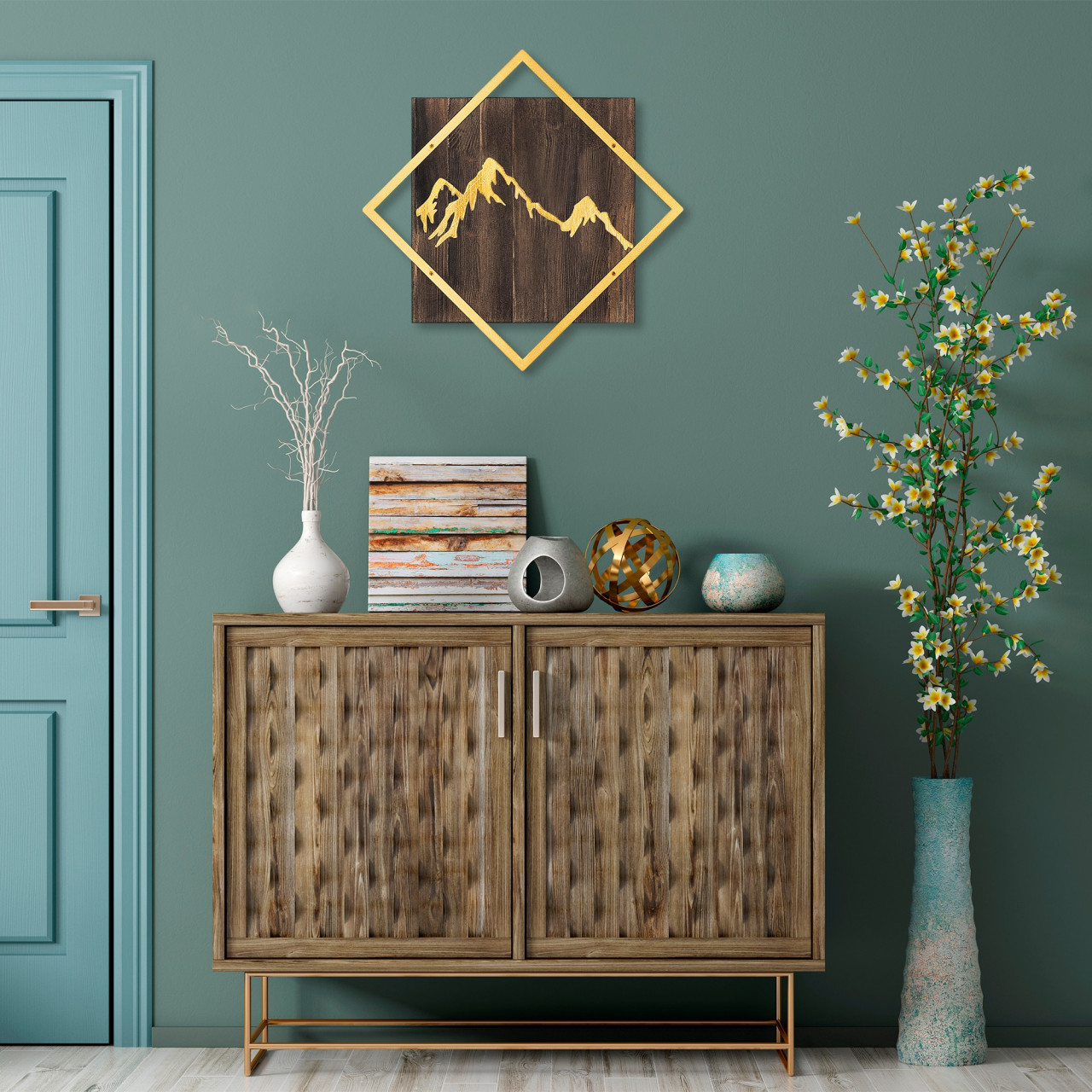Poze Accesoriu decorativ de perete din lemn Mountain auriu