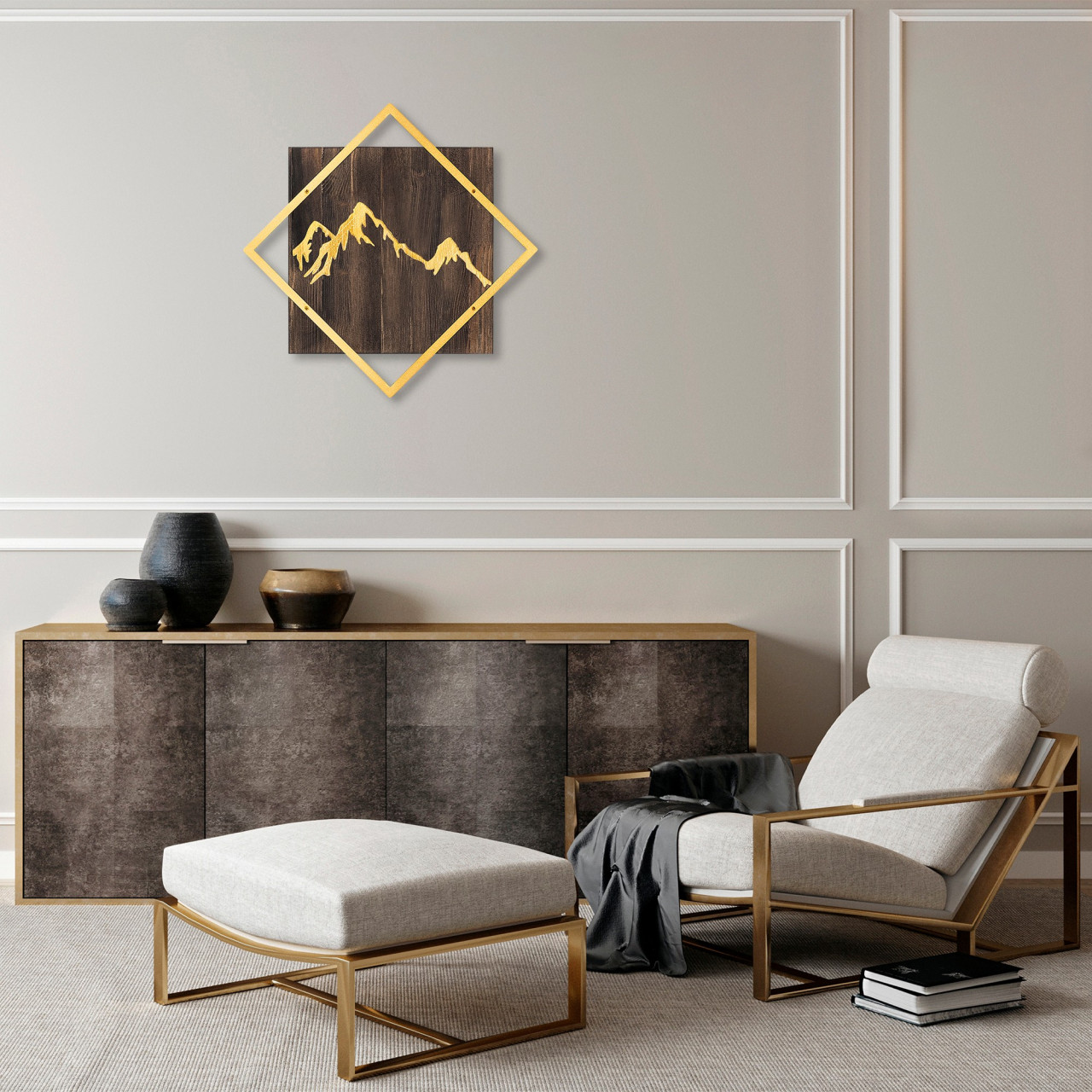 Poze Accesoriu decorativ de perete din lemn Mountain auriu