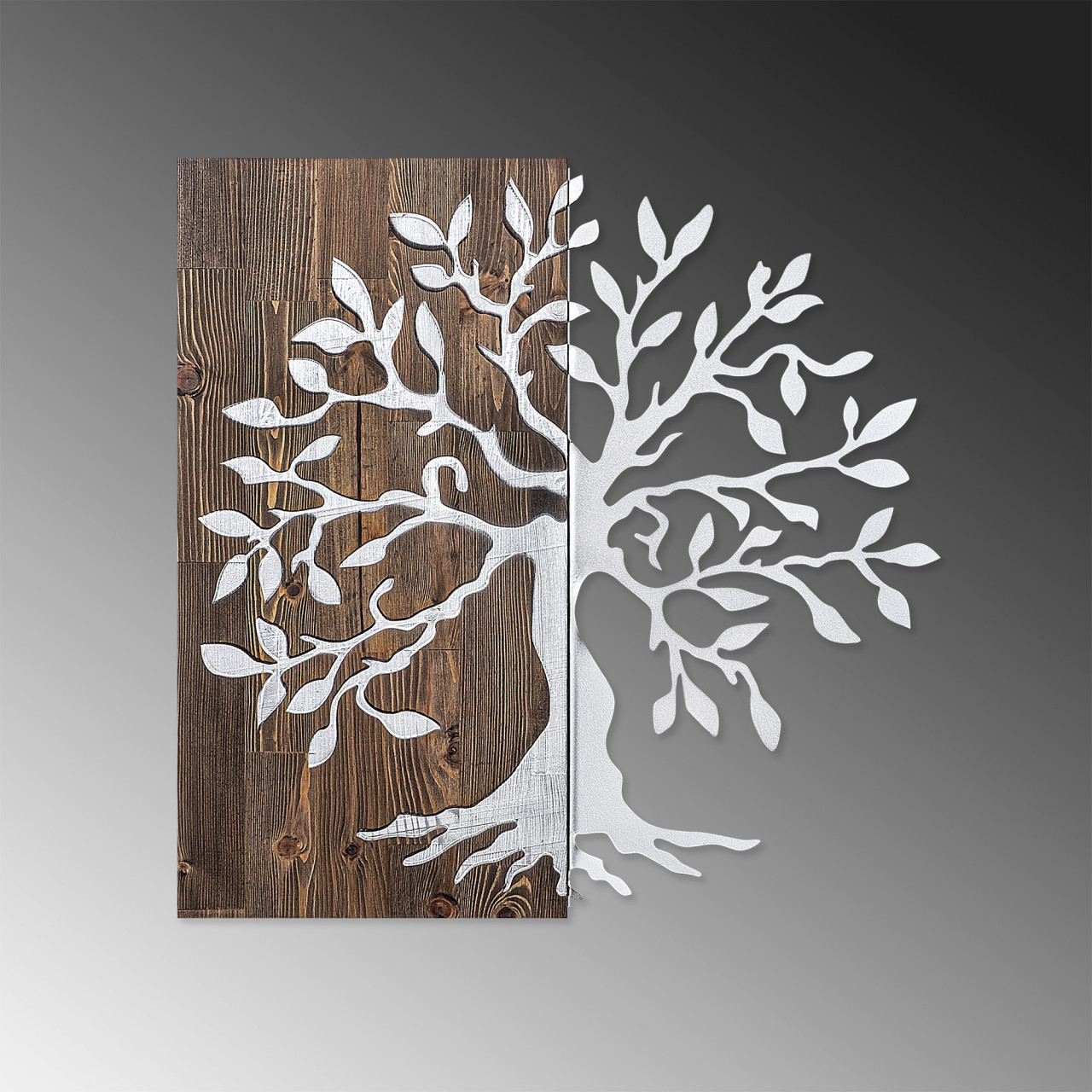 Poze Accesoriu decorativ de perete din lemn Tree argintiu