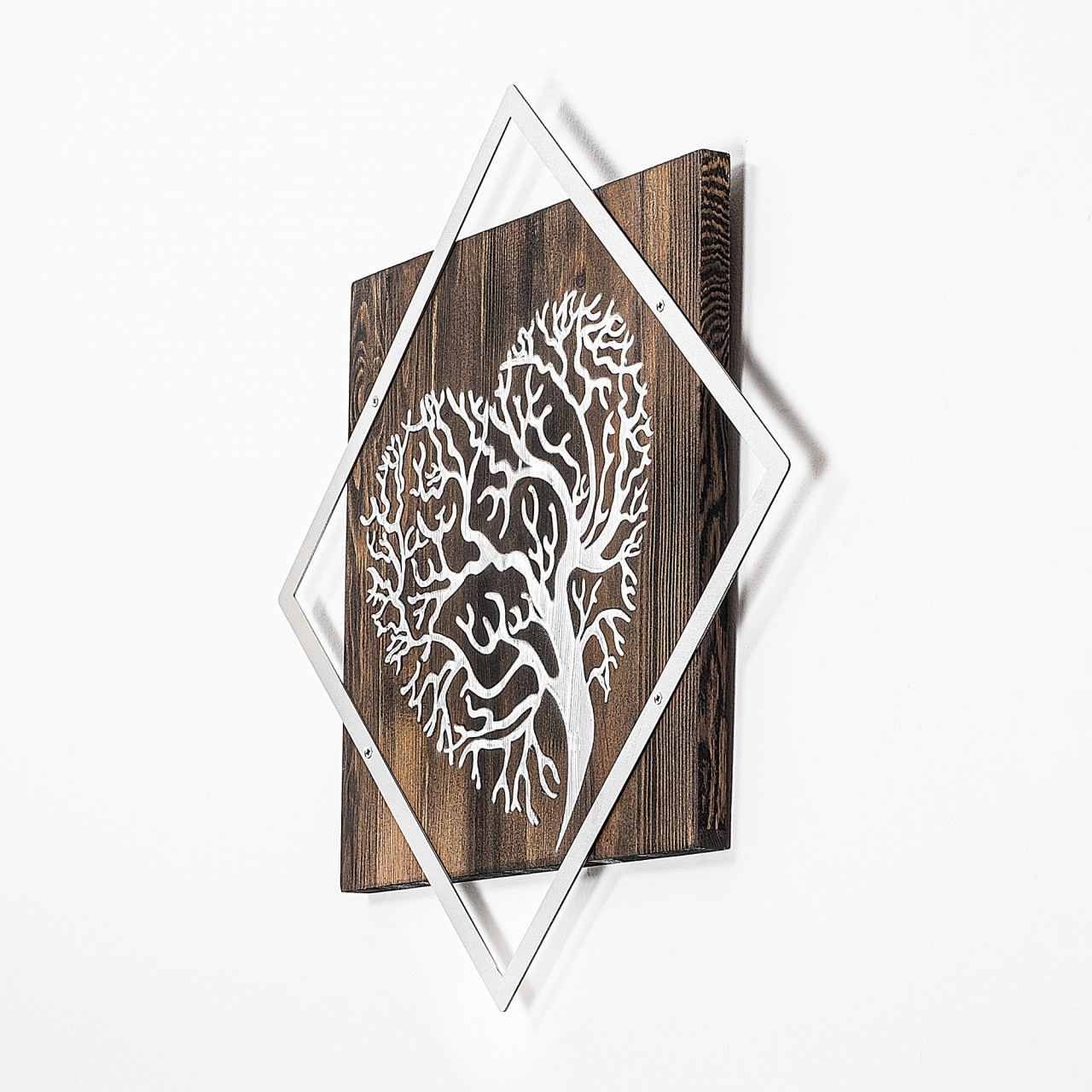 Poze Accesoriu decorativ de perete din lemn Tree v3 argintiu