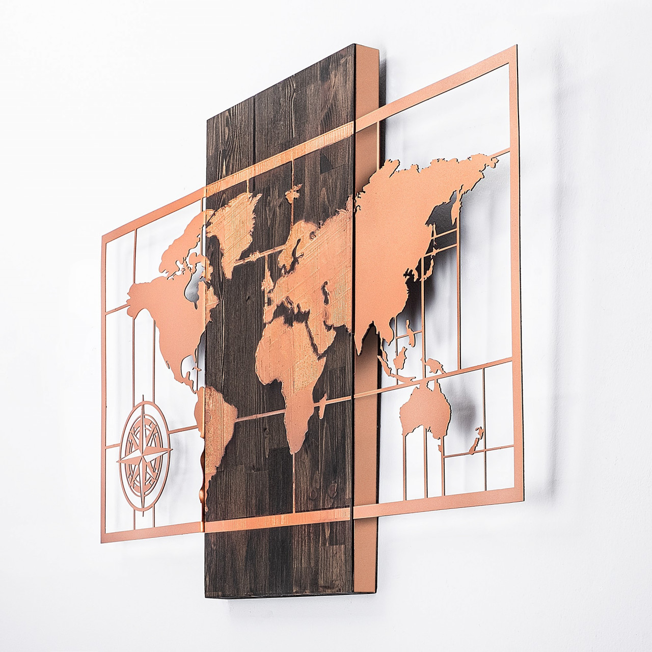 Poze Accesoriu decorativ de perete din lemn World map nuc/cupru