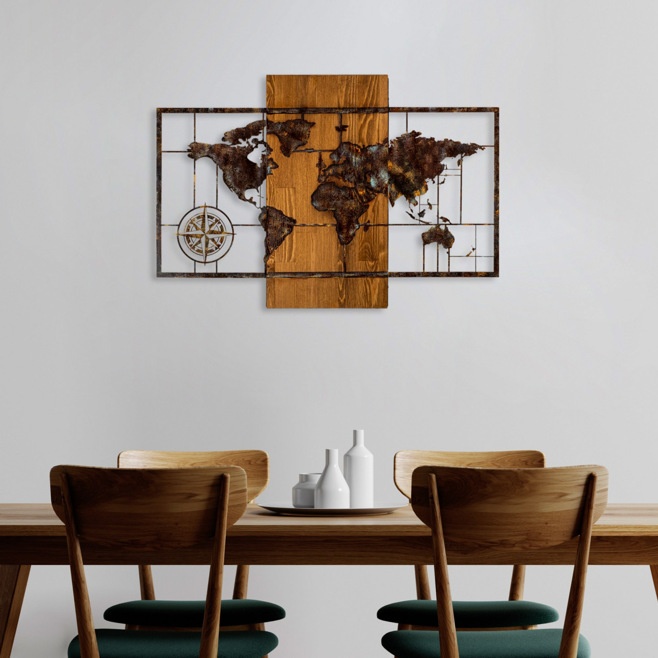 Poze Accesoriu decorativ de perete din lemn World Map With Compass 5