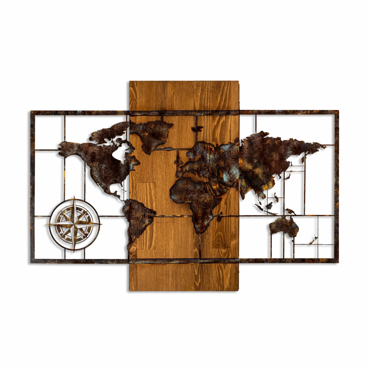 Poze Accesoriu decorativ de perete din lemn World Map With Compass 5