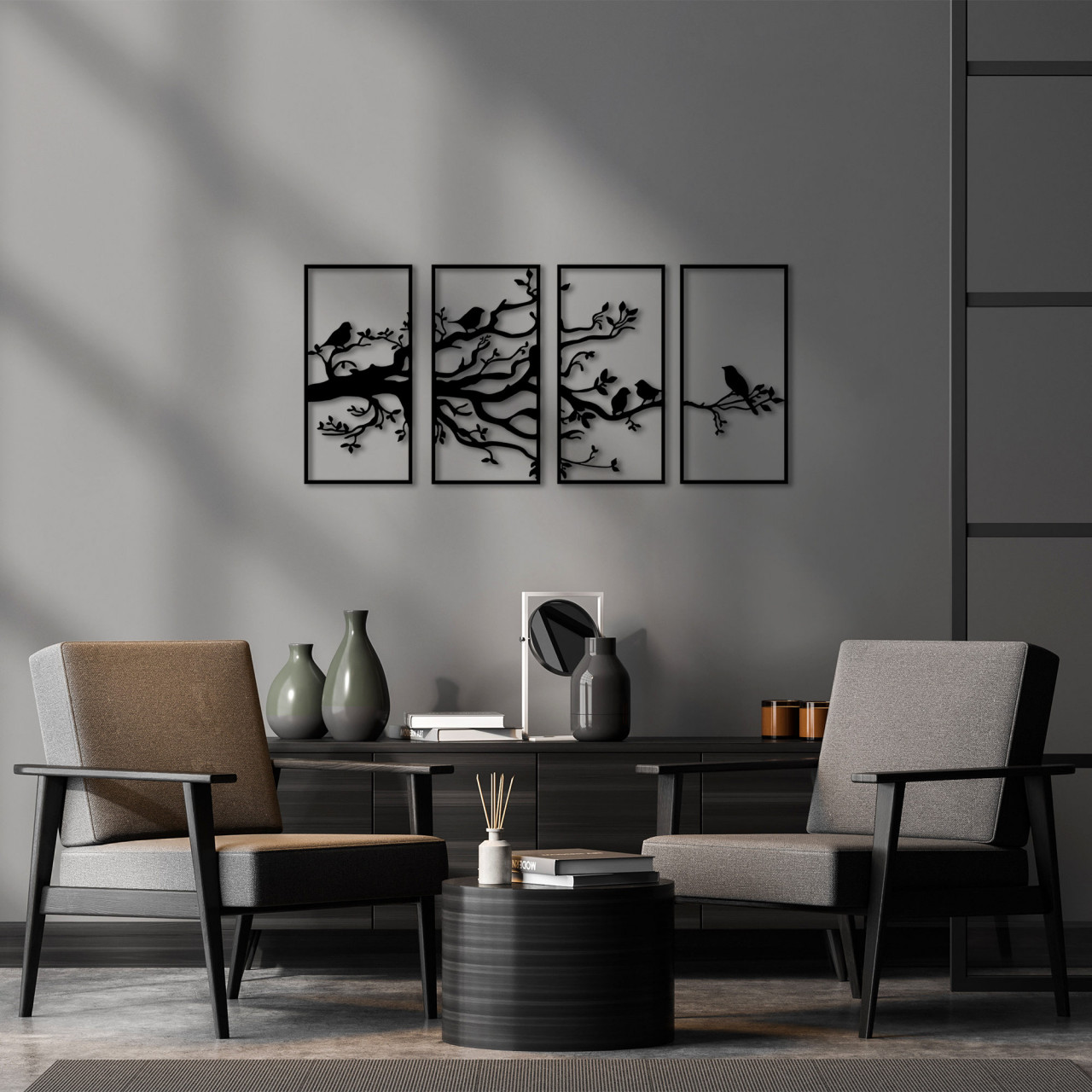 Poze Accesoriu decorativ de perete metalic Tree Branch And Birds - 269