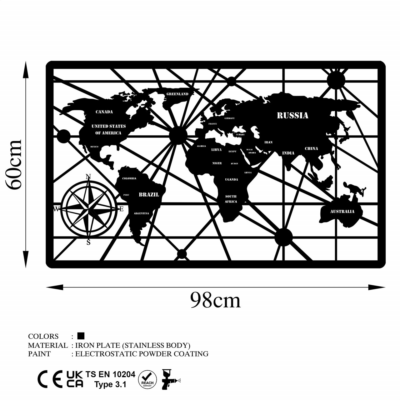 Poze Accesoriu decorativ de perete metalic World Map 7-L