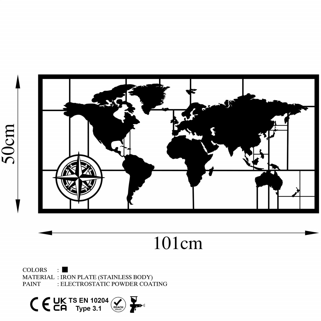 Poze Accesoriu decorativ de perete metalic World Map 9-L
