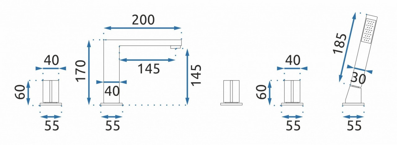 Poze Baterie pentru cadă Icon negru mat cu dus inclus