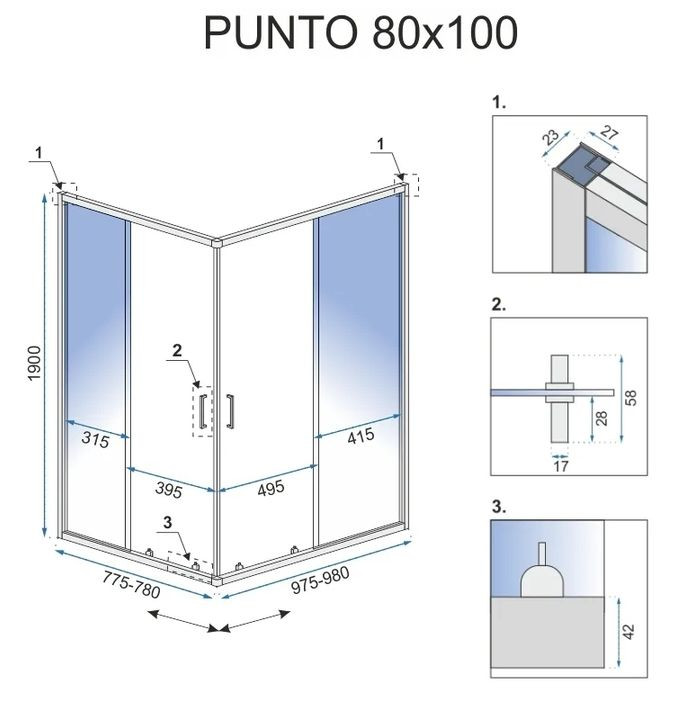 Poze Cabina de dus Punto argintie 80x100 cm