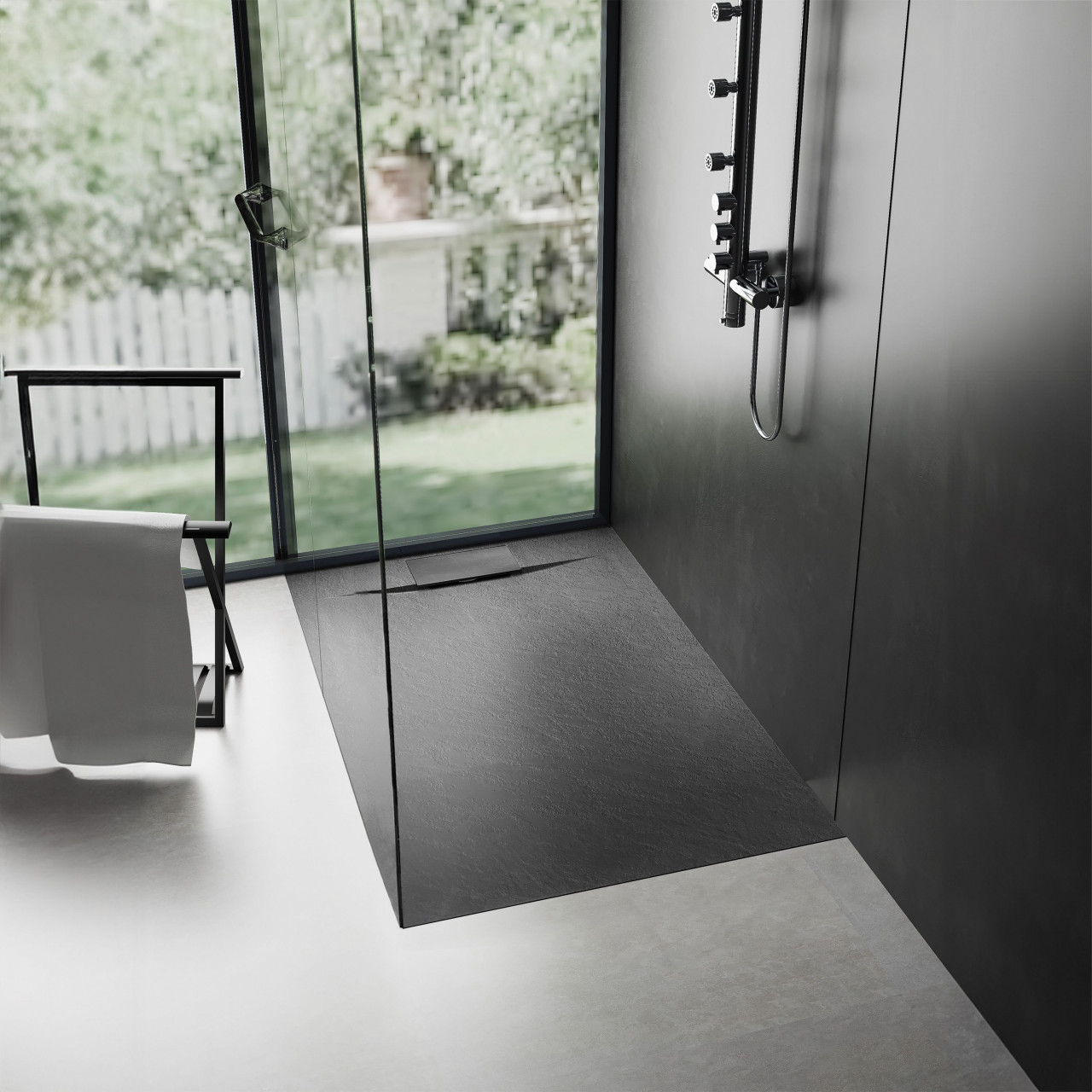 Poze Cadita pentru dus Bazalt Black 80x100