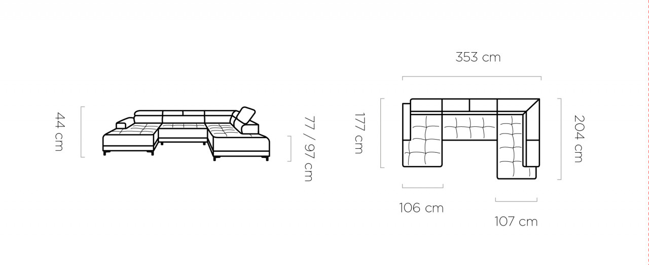 Poze Coltar cu reglaj electric Hugo XL - L353 x l204 x h97 cm