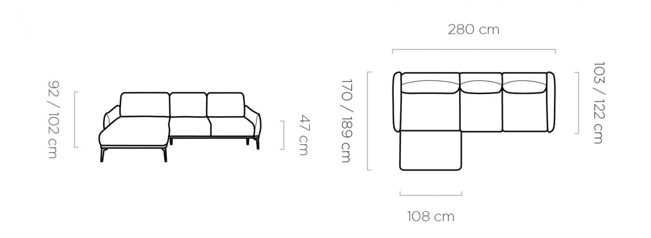 Poze Coltar cu spatar reglabil Storm mini L280 cm