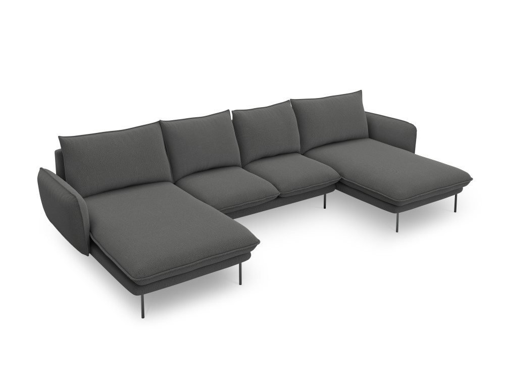 Poze Coltar tapitat Vienna 6 locuri picioare negru – L350 x l170 x h95