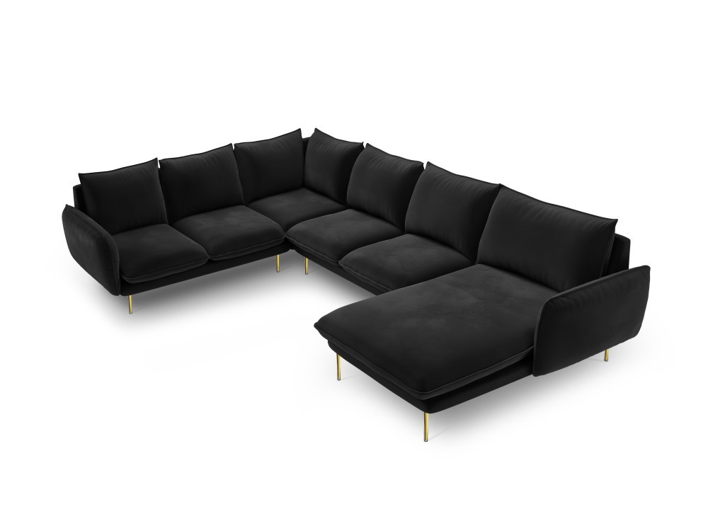 Poze Coltar tapitat Vienna 7 locuri velvet/picioare gold – L330 x l235 x h95