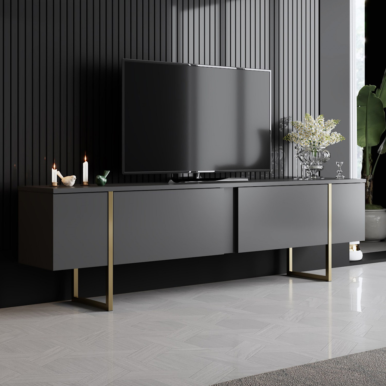 Poze Comoda TV Luxe antracit / auriu