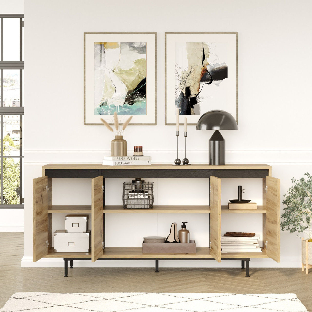 Poze Consola LV30-KL stejar/negru L160 cm - H75,6 cm