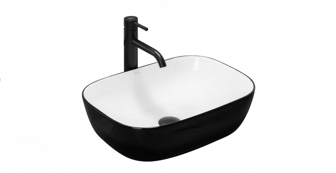 Poze Lavoar Belinda ceramica sanitara negru/alb - 46,5 cm