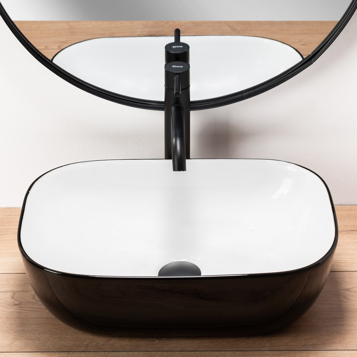Poze Lavoar Belinda ceramica sanitara negru/alb - 46,5 cm