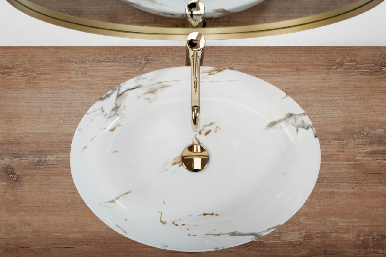 Poze Lavoar Carrara Shiny marmura ceramica sanitara - 55 cm