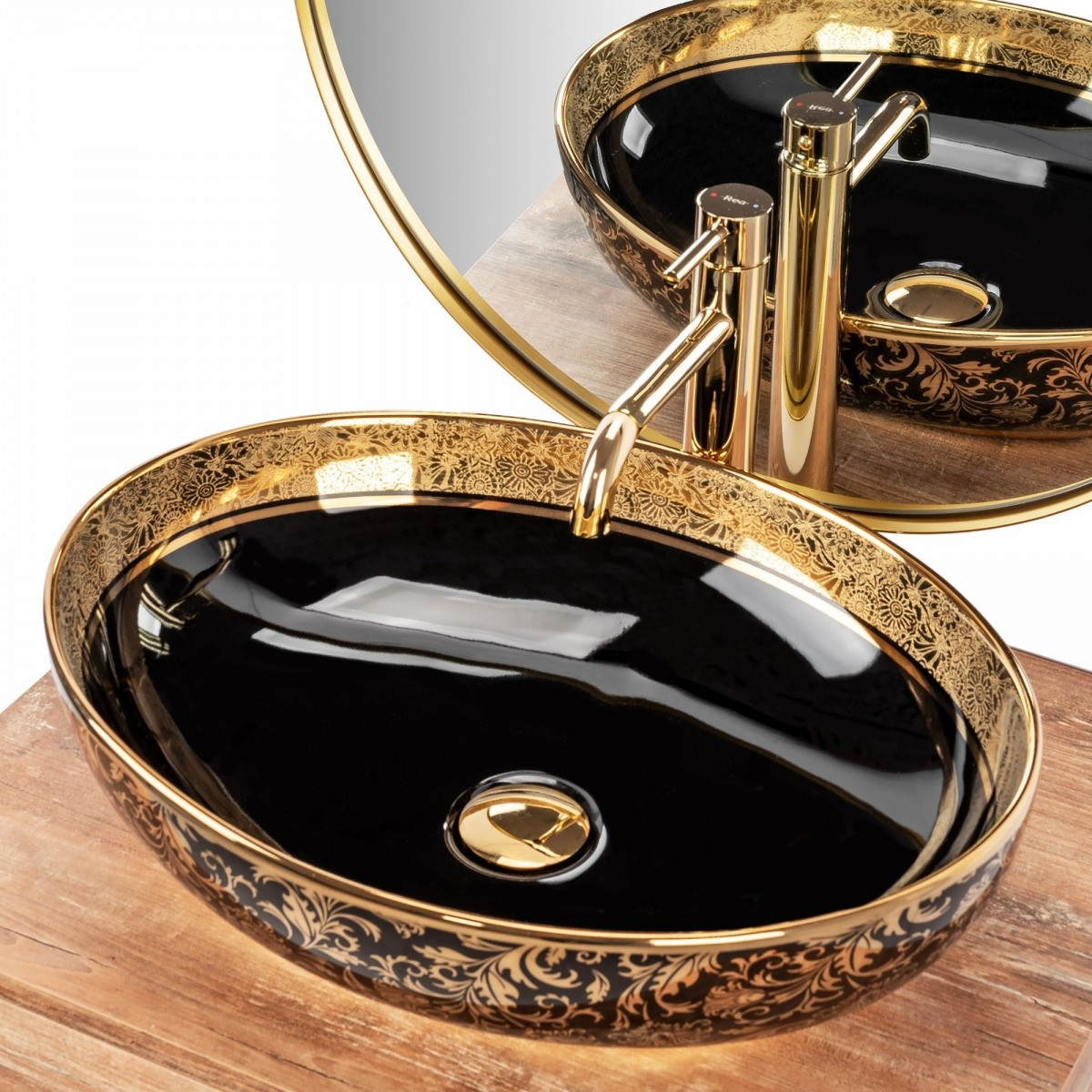 Poze Lavoar Margot ceramica sanitara negru / gold – 52 cm