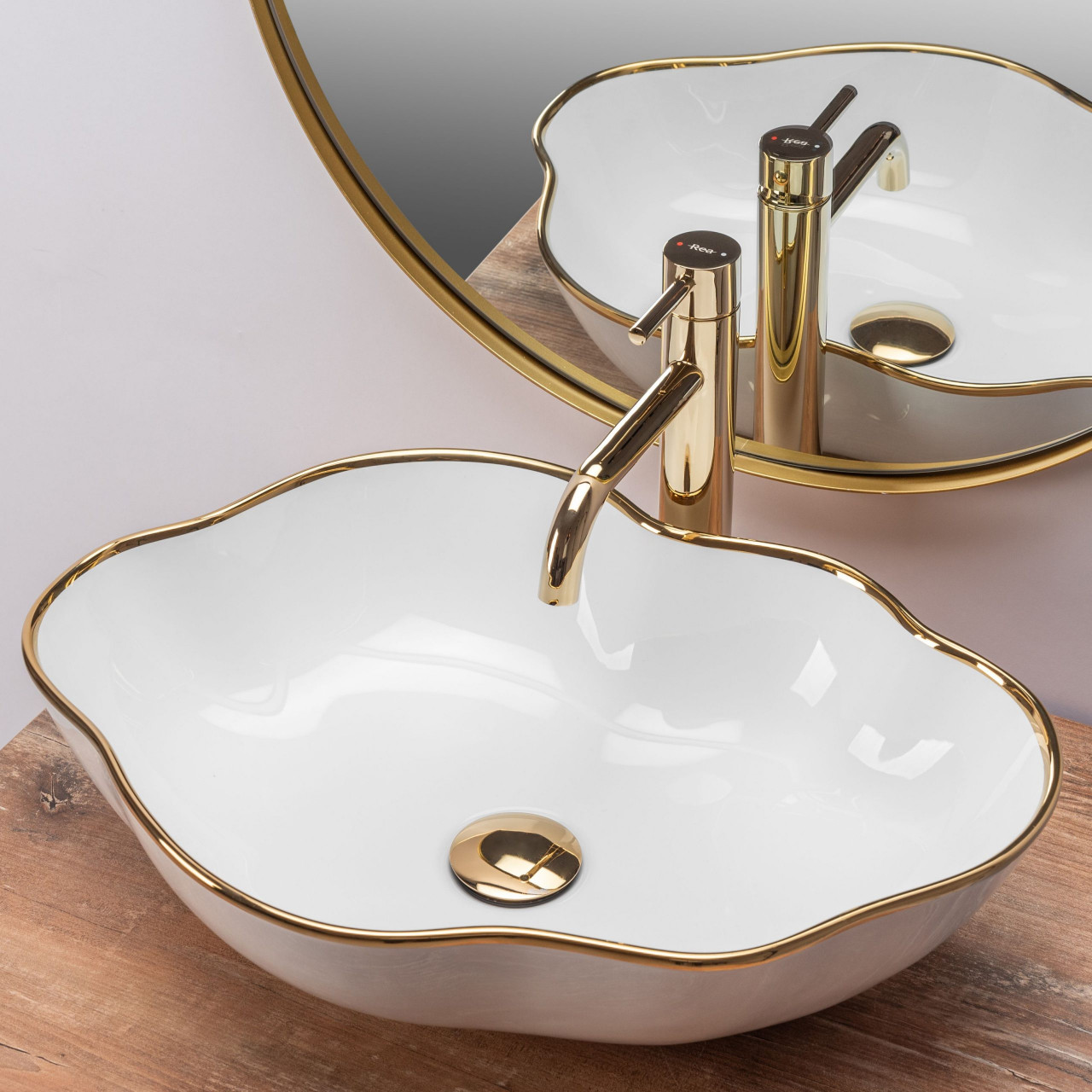 Poze Lavoar Pearl Gold Edge ceramica sanitara alb – 51,5 cm