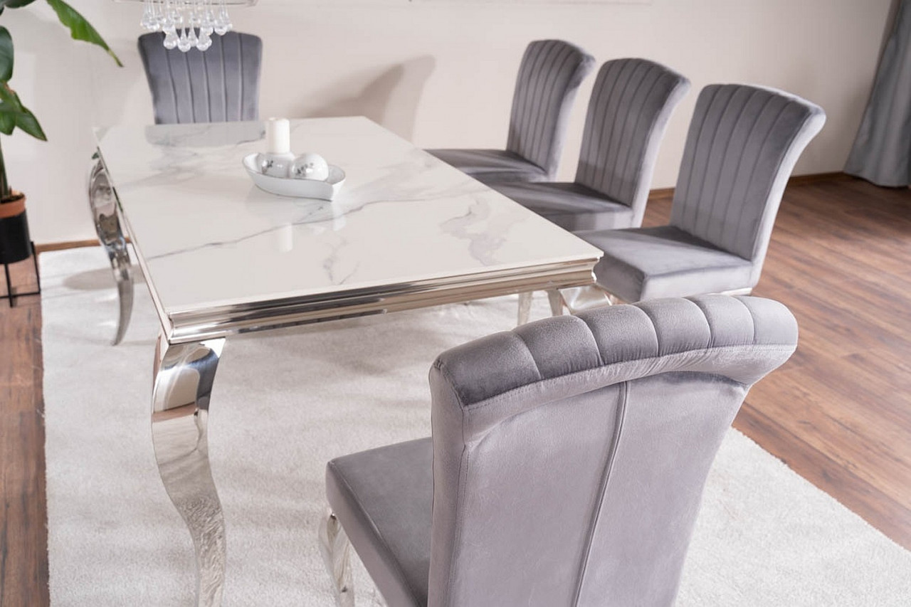 Poze Masa Ceramica Calacatta Prince alb/crom - l90 x L150 x h75 cm