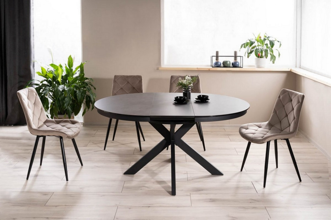 Poze Masa extensibila Porto Ceramica gri inchis/negru mat – L120-160 cm
