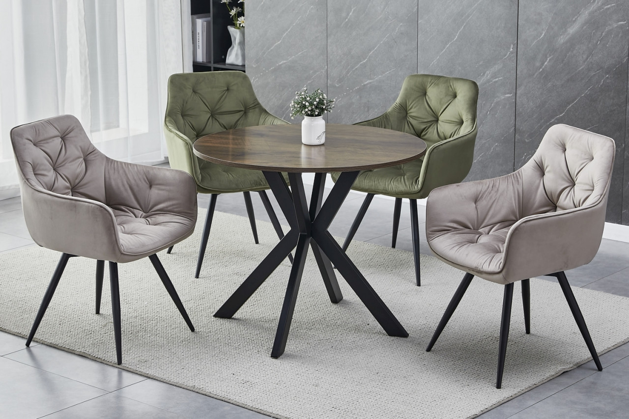 Poze Masa rotunda Talia II nuc/negru mat - ø90 / h76 cm