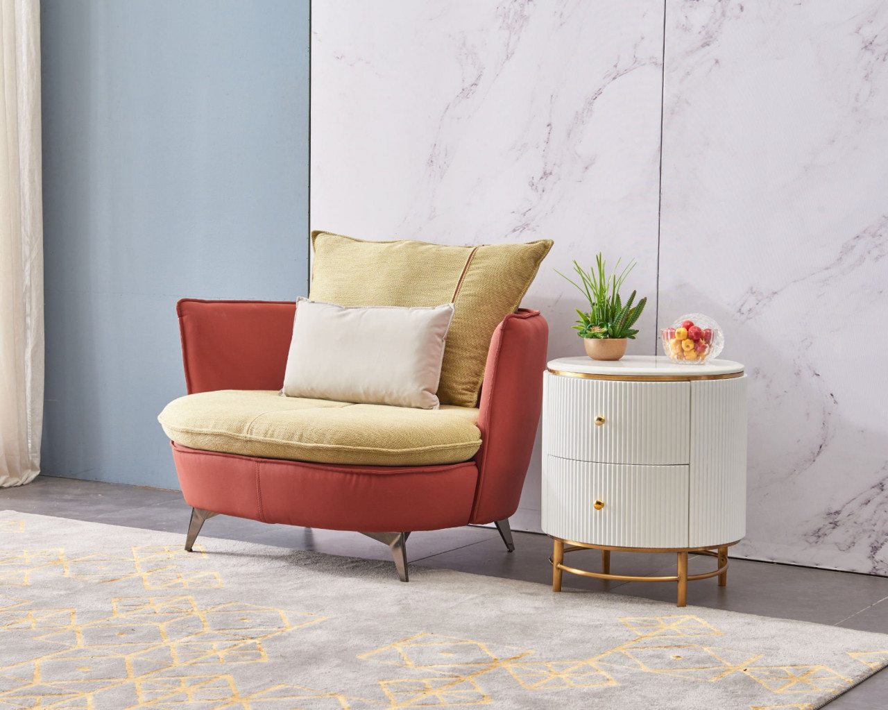 Poze Noptieră Alexis alb/gold si marmura – H58 cm
