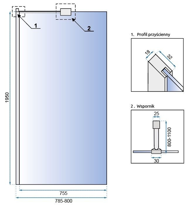 Poze Paravan dus walk-in Aero N - 80x195 cm