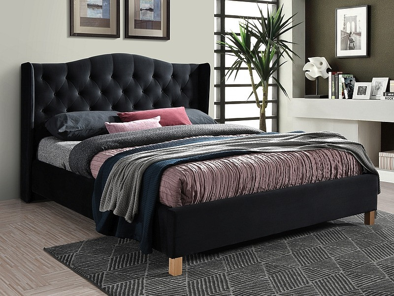 Poze Pat tapitat Aspen velvet negru Blu19 – 160 x 200 cm