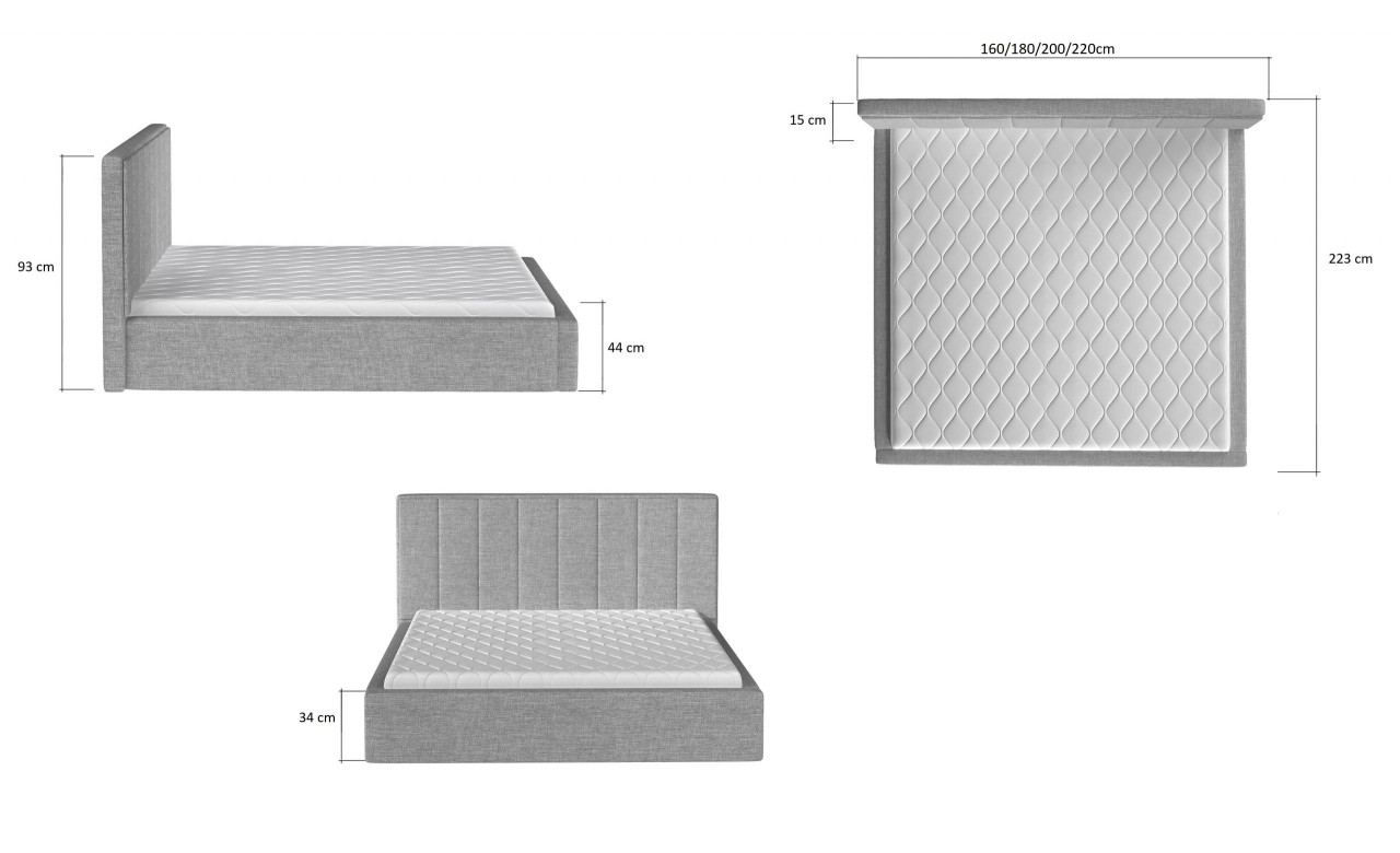 Poze Pat tapitat Audrey – 160/200, L223 x l160 x h93 cm