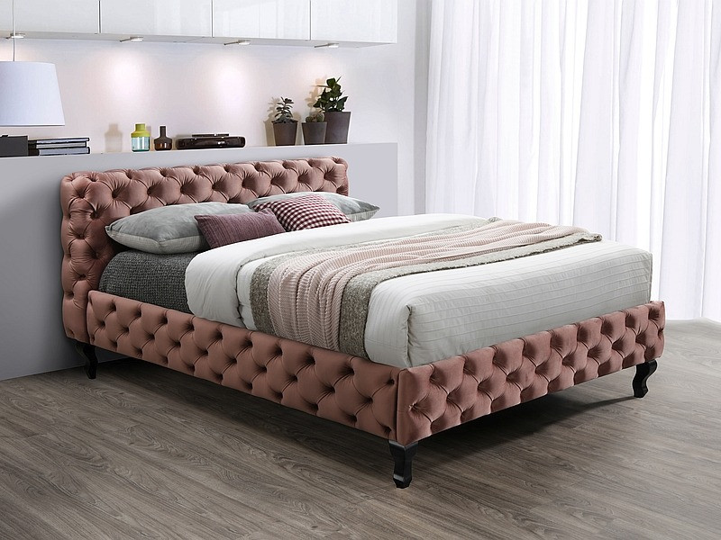 Poze Pat tapitat Herrera velvet roz Blu52 160x200 cm