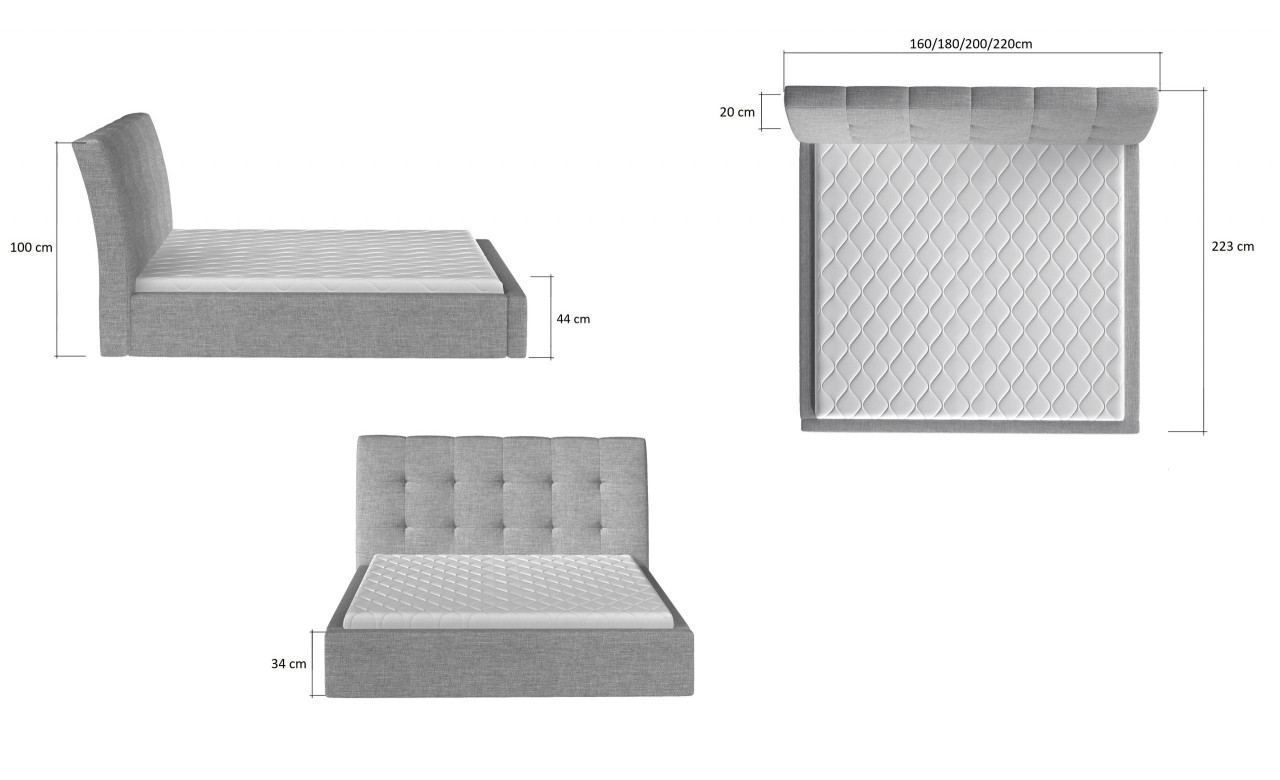 Poze Pat tapitat Inge – 160/200, L223 x l160 x h93 cm