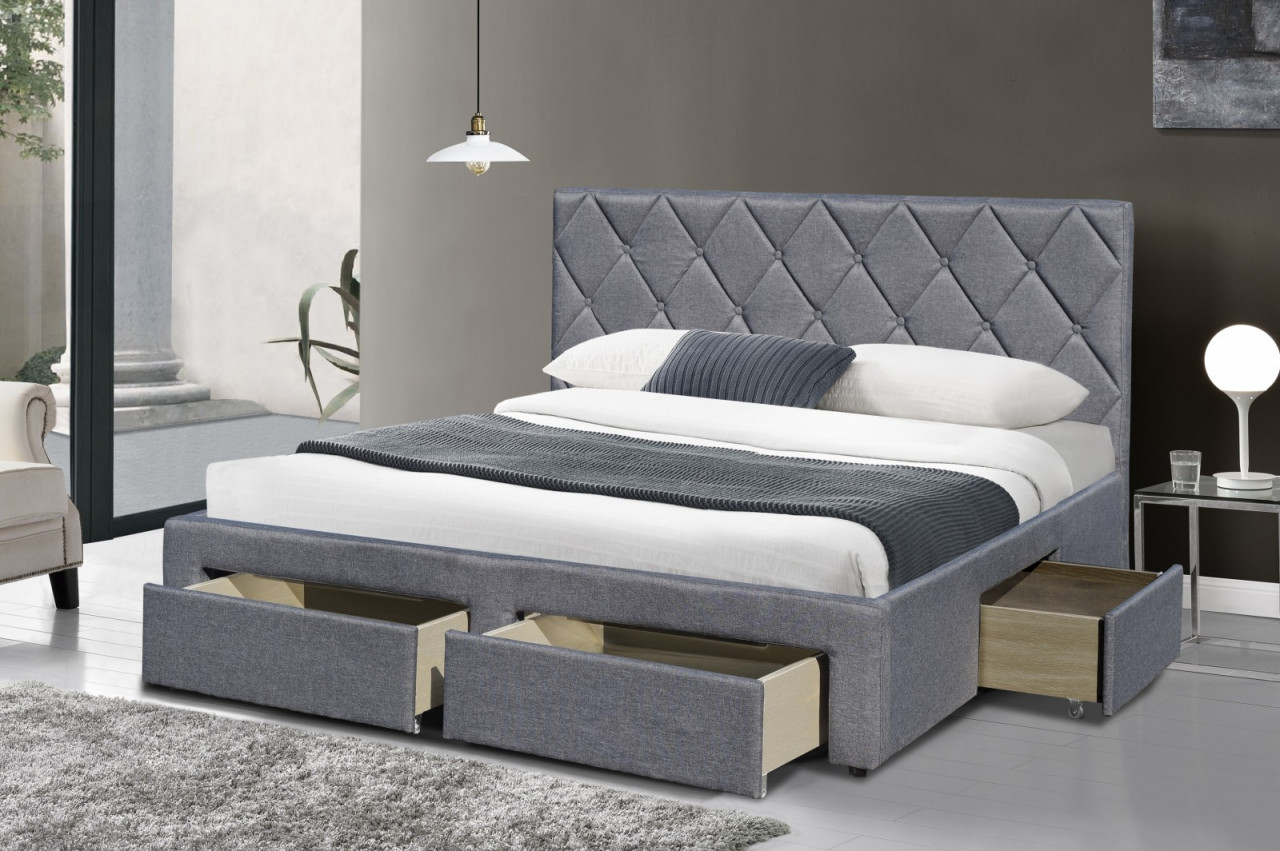 Poze Pat tapitat stofa Betina gri - 160x200 cm