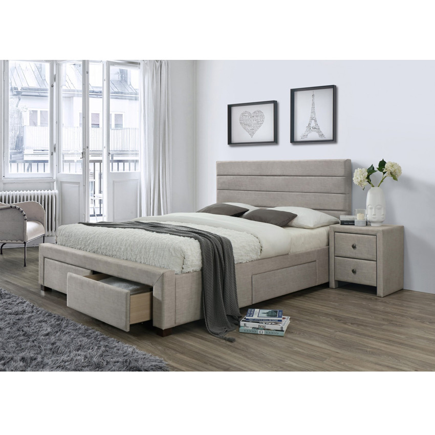 Poze Pat tapitat stofa Kayleon bej - 160x200 cm