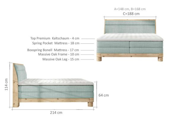 Poze Pat tip boxspring Donna – 160/200, L214 x l168 x h114 cm