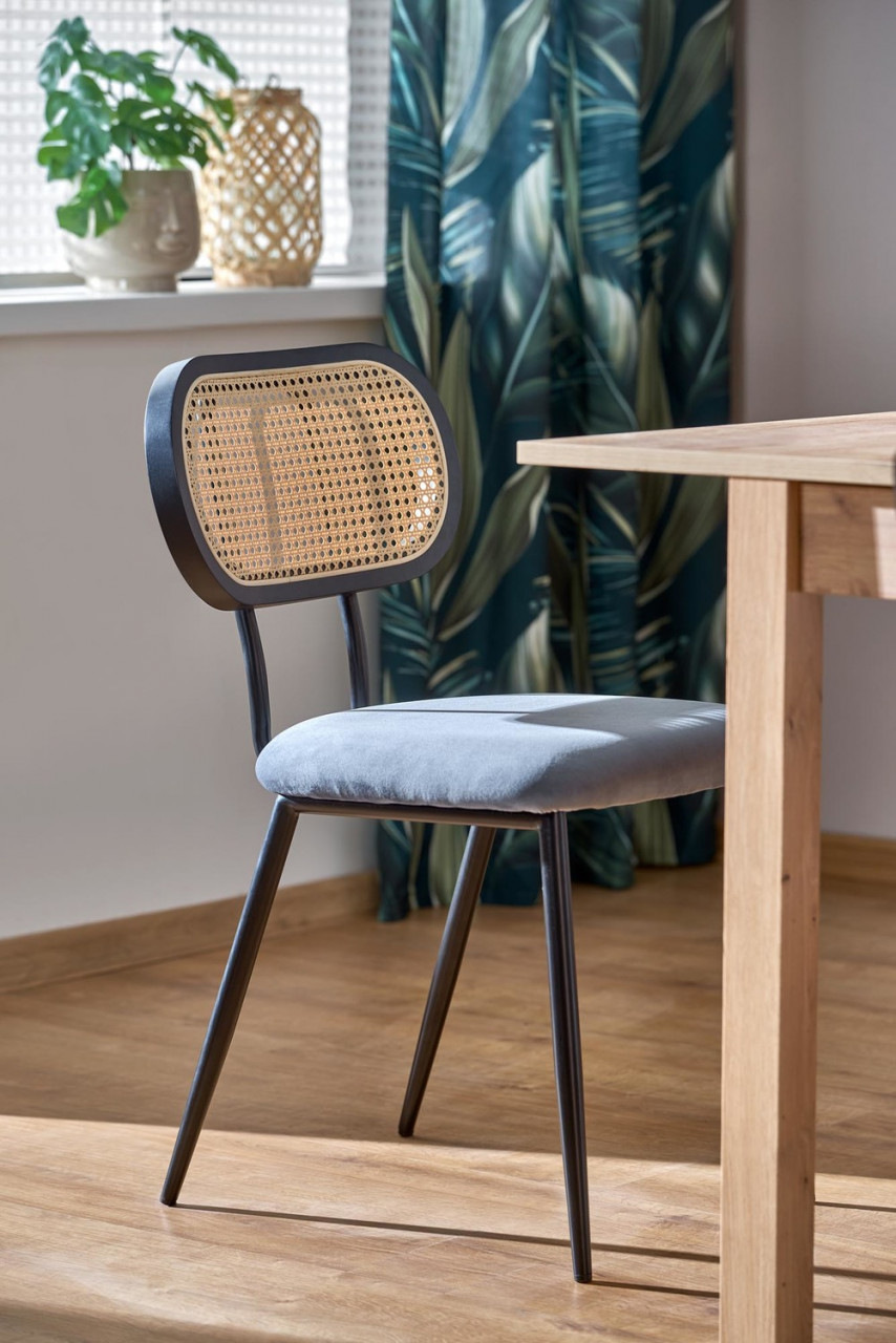 Poze Set masa extensibila Maurycy stejar craft L118-158 cm + 4 scaune K503 rattan si catifea gri