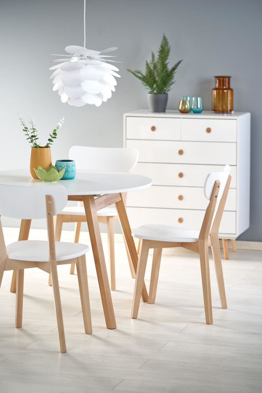 Poze Set masa extensibila Ruben alb/stejar miere L102-142 cm + 4 scaune Buggi alb/natur