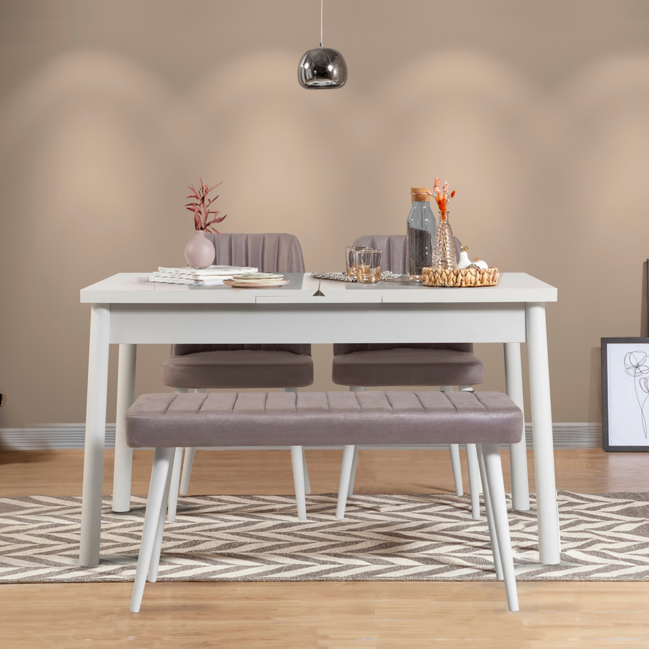 Poze Set masa extensibila si scaune (4 piese) Santiago White-Soho Grey