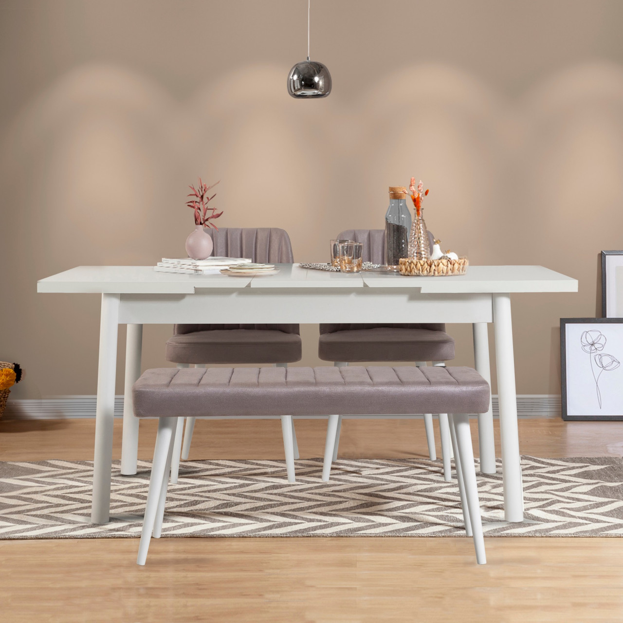 Poze Set masa extensibila si scaune (4 piese) Santiago White-Soho Grey