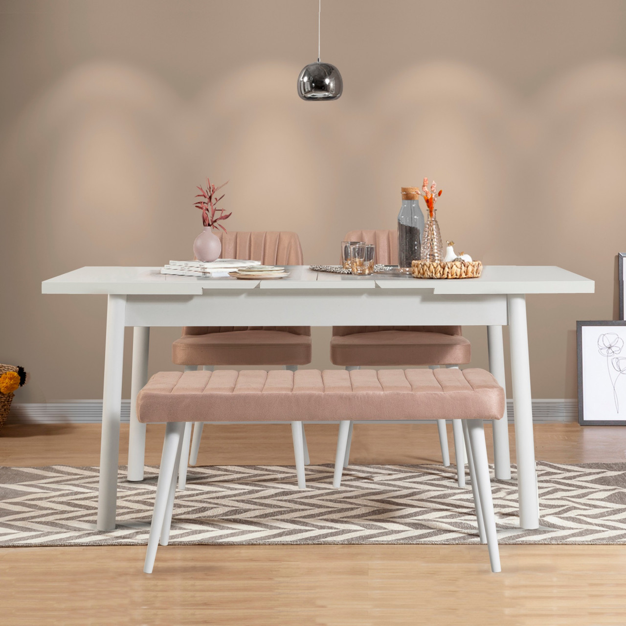 Poze Set masa extensibila si scaune (4 piese) Santiago White-Stone