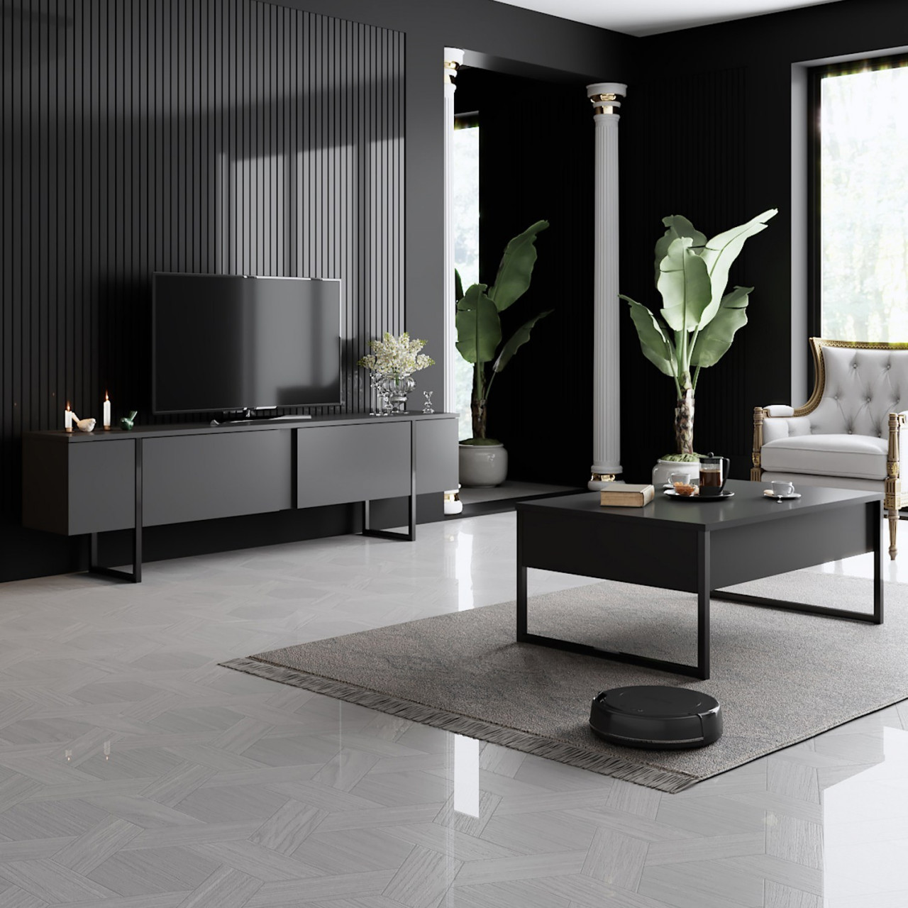 Poze Set mobilier living Luxe antracit/negru