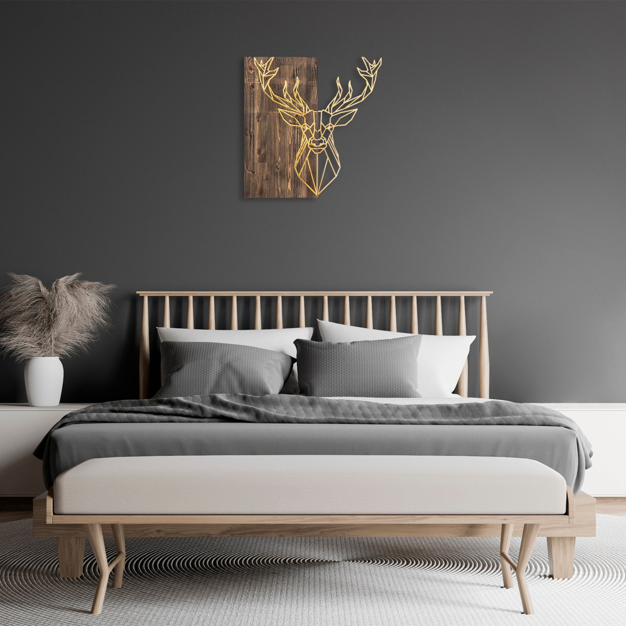 Poze Accesoriu decorativ de perete din lemn Deer1 auriu