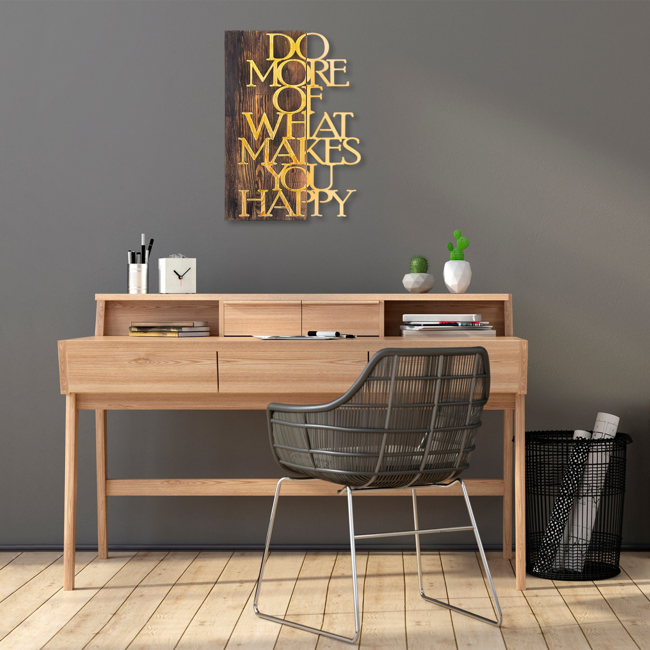 Poze Accesoriu decorativ de perete din lemn Do more - auriu