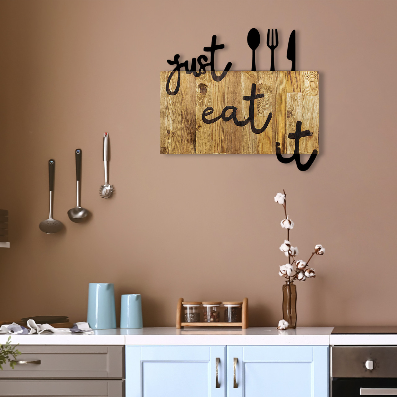 Poze Accesoriu decorativ de perete din lemn Just Eat It