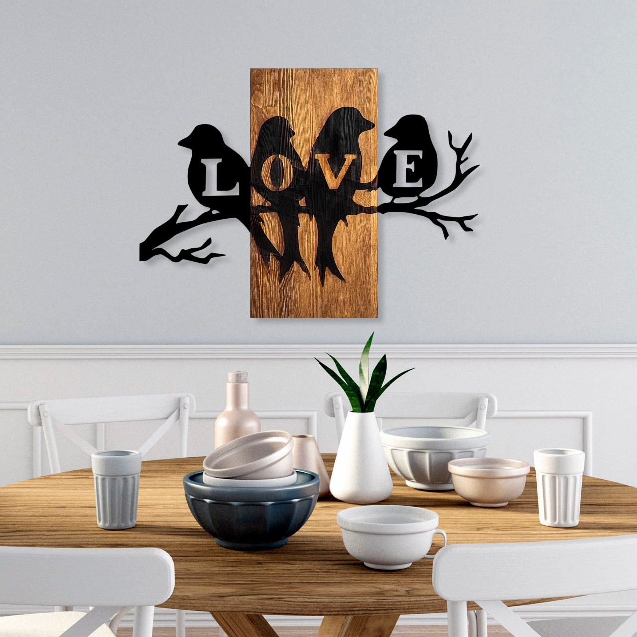 Poze Accesoriu decorativ de perete din lemn Love birds